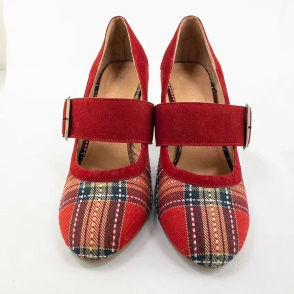 Red Plaid Mary Jane Heels - Picture 4 of 10